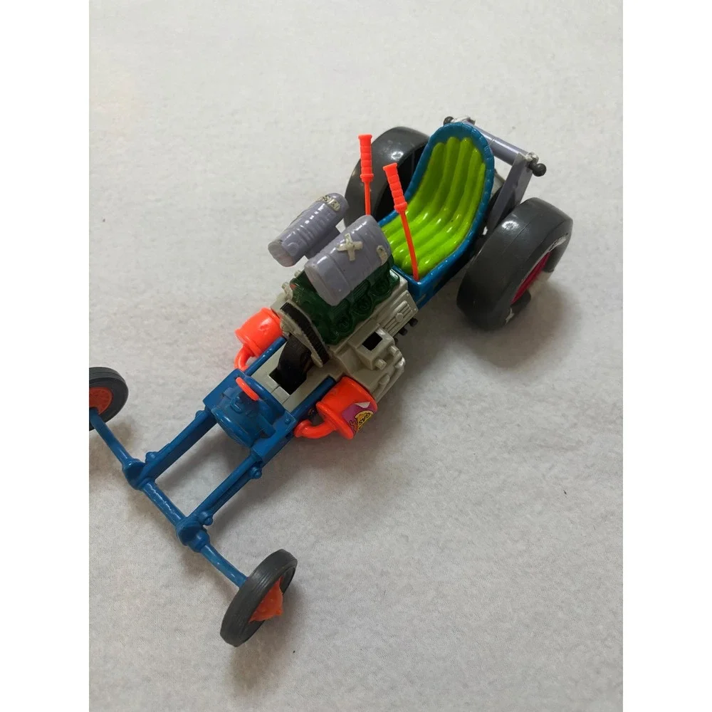 Vintage TMNT Pizza Powered Dragster Vehicle Playmates 1990s Blue Green Orange